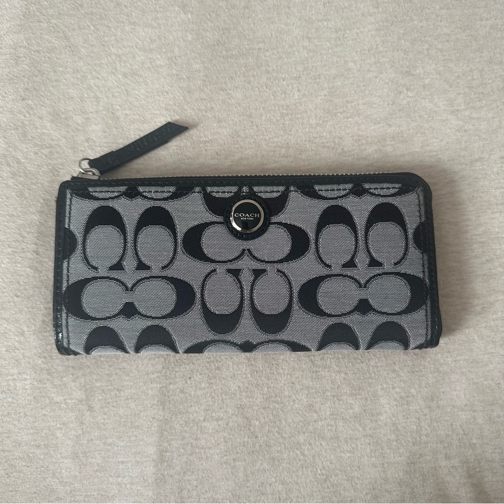 Coach Signature Black and Gray Zip Wallet